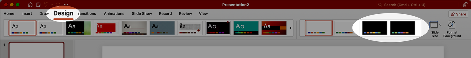 Screenshot: click design, then a black rectangle on the right