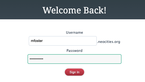 (Neocities Login Screenshot)